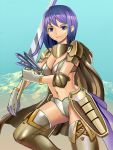  armor bikini_armor breasts cape cleavage gloves purple_hair shijima_(tanfn) sword thigh-highs violet_eyes weapon 