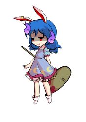  1girl animal_ears bloomers blue_dress blue_hair chibi chibi_only commentary_request dairi dress full_body kine large_variant_set mallet puffy_short_sleeves puffy_sleeves rabbit_ears seiran_(touhou) short_dress short_sleeves socks solo tachi-e touhou transparent_background variant_set white_bloomers white_socks 