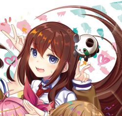  arm_belt breast_pocket breasts brown_hair brown_jacket chaos;head chuo_tanegashima_high_school_uniform collared_shirt embarrassed fingernails hair_between_eyes hair_over_shoulder in-franchise_crossover jacket jacket_partially_removed long_hair looking_at_viewer makise_kurisu narusawa_ryouka necktie occultic;nine open_mouth pocket purple_trim red_necktie ringed_eyes robotics;notes rotte_(1109) sakihata_rimi school_uniform science_adventure senomiya_akiho shiny_lips shirt small_breasts steins;gate tongue upa_(steins;gate) v very_long_hair violet_eyes wavy_mouth white_shirt 