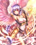  1girl ant_(fenixant) bare_shoulders braid elbow_gloves faulds gloves long_hair puzzle_&amp;_dragons red_eyes shynee smile solo sword valkyrie_(p&amp;d) weapon white_hair wings 