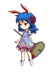  1girl animal_ears bloomers blue_dress blue_hair chibi chibi_only commentary_request dairi dress full_body kine large_variant_set mallet puffy_short_sleeves puffy_sleeves rabbit_ears seiran_(touhou) short_dress short_sleeves socks solo tachi-e touhou transparent_background variant_set white_bloomers white_socks 
