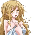  1girl bare_shoulders blonde_hair breasts bust long_hair looking_at_viewer naked_towel no_hat open_mouth solo touhou towel unya watatsuki_no_toyohime yellow_eyes 