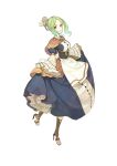  1girl android apron atelier_(series) atelier_escha_&amp;_logy braid corset french_braid frills green_hair hidari_(left_side) juliet_sleeves kurone_(atelier) long_sleeves official_art puffy_sleeves shawl short_hair skirt skirt_lift smile solo white_background winding_key yellow_eyes 