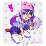  ! animal_hat arale backpack bag blue_hair bowtie dr._slump gloves hat kneeling magnifying_glass mizore_syrup open_mouth shorts thigh-highs 