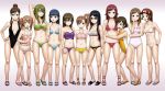  6+girls akana_rui arm_up bare_shoulders bikini black_hair blue_eyes blue_hair blush breasts brown_eyes brown_hair character_request chousoku_henkei_gyrozetter cleavage elenab glasses green_eyes green_hair hair_bun hair_ornament hair_over_one_eye hairpin hand_on_own_chin highres hug inaba_rinne large_breasts lineup long_hair looking_at_viewer multiple_girls one-piece_swimsuit open_mouth redhead short_hair side_ponytail smile swimsuit todoroki_nanako twintails visor yellow_eyes 