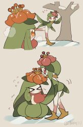  >_< 2girls a-nya blush closed_eyes colored_sclera colored_skin flower gloves green_hair hair_flower hair_ornament highres hisuian_lilligant holding_hands ice ice_skating lilligant monster_girl multiple_girls pink_flower pink_sclera plant_girl pokemon pokemon_(creature) pokemon_focus red_eyes red_gloves regional_and_normal short_hair skating snow tree 