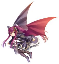  1girl alucard_lore black_bow black_cloak black_dress black_thighhighs bow breasts cloak cross_hair_ornament dress emil_chronicle_online frilled_bow frilled_dress frills from_side hair_bow hair_ornament kasuga_yukihito long_hair neck_ribbon purple_hair purple_shoes red_cloak red_ribbon ribbon shoes small_breasts smile solo thigh-highs twintails two-sided_cloak two-sided_fabric violet_eyes white_background 