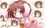  1girl ^_^ animal_ears arms_behind_back brown_hair bunny_tail carrot closed_eyes dress expressions inaba_tewi jewelry necklace open_mouth pink_dress pout rabbit_ears red_eyes smile solo tail tears tongue tongue_out touhou unya 