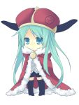  1girl chibi emoticon etou_(cherry7) green_hair hat long_hair simple_background smile solo white_background 