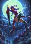  1girl ao_no_kiseki boots eiyuu_densetsu full_moon gou_(ga673899) highres huge_weapon long_hair moon purple_hair rixia_mao solo sword thighhighs weapon 