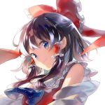  1girl ascot bare_shoulders blue_eyes bow brown_hair detached_sleeves frills hair_ribbon hair_tubes hakurei_reimu looking_at_viewer namie-kun ribbon short_hair simple_background smile solo touhou weee_(raemz) white_background 