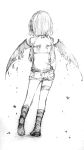  1girl kuroi_(liar-player) midriff monochrome original solo wings 