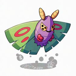  dustox falling looking_at_viewer mistray-art no_humans pokemon pokemon_(creature) signature simple_background skull_and_crossbones solo white_background 