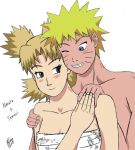  1boy 1girl blonde_hair blue_eyes blush female male naruto naruto_shippuden short_hair smile temari uzumaki_naruto wink 