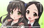  2girls :d :o black_hair hands_on_another&#039;s_shoulders lowres mitani_kanae miyoshi_chihiro mizuki_gyokuran multiple_girls open_mouth school_uniform serafuku smile sweater_vest tamayura viewfinder 