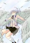  1girl angel_beats! blazer closed_eyes highres kuwagata long_hair outstretched_arms school_uniform silver_hair spread_arms tachibana_kanade wings 