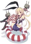  1girl :3 anchor black_panties blonde_hair blush elbow_gloves gloves hair_ornament hairband highres kantai_collection long_hair looking_at_viewer navel open_mouth panties rensouhou-chan shimakaze_(kantai_collection) skirt striped striped_legwear thigh-highs underwear white_gloves yuui_hutabakirage 