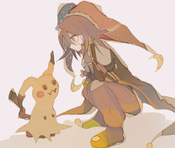  aegyo_sal baggy_pants bell black_coat black_sleeves blue_gloves blue_hat closed_mouth clown coat coattails collared_shirt commentary_request crescent crescent_hat_ornament crossover danganronpa_(series) danganronpa_v3:_killing_harmony elbows_on_knees expressionless eyelashes fingerless_gloves frilled_gloves frilled_sleeves frills from_side gloves green_shoes grey_background hair_between_eyes halloween_costume hat hat_ornament jester_cap layered_sleeves light_frown long_sleeves looking_at_creature male_focus mimikyu official_alternate_costume oma_kokichi pale_skin pants pointy_nose pointy_shoes pokemon pokemon_(creature) polka_dot_headwear purple_hair purple_pants red_hat sakura_(fein5862817) shadow shirt shoes short_over_long_sleeves short_sleeves simple_background sleeveless sleeveless_coat split-color_clothes squatting twitter_username two-tone_hat violet_eyes white_shirt 