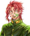 1boy earrings gakuran green_eyes hierophant_green jewelry jojo_no_kimyou_na_bouken kakyouin_noriaki kamuinii redhead school_uniform solo stand_(jojo) 