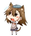  1girl animal_ears blush brown_eyes brown_hair cat_ears cat_tail chibi fish misaka_imouto open_mouth rubii school_uniform solo tail to_aru_kagaku_no_railgun to_aru_majutsu_no_index 