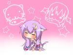  1girl animal_ears arms_behind_back blush breasts buri_hamachi cat_ears cat_tail chibi closed_eyes crescent etou_(cherry7) leaning_forward long_hair patchouli_knowledge purple_hair solo star tail touhou very_long_hair 