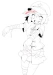  1girl eichi_yuu hat highres jiangshi lineart looking_at_viewer miyako_yoshika monochrome ofuda open_mouth outstretched_arms short_hair smile solo star touhou zombie_pose 