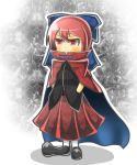  blush bow cape cloak hair_bow hands_in_pockets lowres red_eyes red_skirt redhead sekibanki skirt touhou 