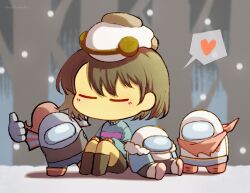  1other 2023 2d ambiguous_gender among_us artist_name black_shorts black_tank_top blue_jacket blue_pants blue_shirt blue_shorts boots brown_boots brown_hair brown_shorts child crewmate_(among_us) digital_media double_horizontal_stripe ear_fins fins forut_dondon frisk_(undertale) fur-trimmed_jacket fur_trim hands_on_own_knees head_fins headphones heart highres horizontal-striped_clothes human jacket knees_up napstablook no_mouth open_clothes open_jacket outdoors pants papyrus_(undertale) pink_slippers pink_stripes rayman_limbs red_boots red_scarf sans_(undertale) scarf shirt short_hair shorts sitting slippers snow spoken_heart striped_clothes striped_shirt tank_top thumbs_up tree two-tone_shirt undertale undyne utdr_(toby_fox) white_shirt 