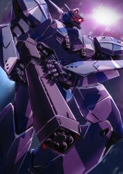  assault_visor battroid chest_cannon commentary commission energy_cannon english_commentary gun gunpod highres holding holding_gun holding_weapon macross macross_7 mecha mecha_focus no_humans radio_antenna red_visor robot science_fiction solo vf-17 vf-17d voldox weapon 