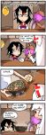  3girls 4koma alcohol beer beer_mug black_hair chopsticks comic finnish food fujiwara_no_mokou horns kijin_seija long_hair multiple_girls mystia_lorelei noodles purple_hair ramen red_eyes setz touhou translation_request white_hair 