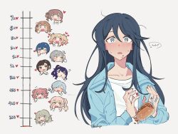  1other 6+girls akiyama_mizuki asahina_mafuyu black_hair blue_eyes blue_hair blue_shirt blush brown_eyes brown_hair commentary english_text flying_sweatdrops green_eyes grey_eyes grey_hair hanasato_minori heart heart-shaped_pupils highres hinomori_shiho hinomori_shizuku hoshino_ichika_(project_sekai) kiritani_haruka kiss_meter_(meme) kusanagi_nene le0niigo long_hair meme mochizuki_honami mole mole_under_mouth momoi_airi multiple_girls one_eye_closed open_mouth orange_hair pink_hair project_sekai purple_hair shinonome_ena shirt smile speech_bubble sweat symbol-only_commentary symbol-shaped_pupils tenma_saki twintails two_side_up violet_eyes white_shirt yakisobapan 