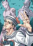  3boys black_hair dixie_cup_hat gachon_jirou higashikata_jousuke_(jojolion) jojo_no_kimyou_na_bouken jojolion killer_queen multiple_boys sailor soft_&amp;_wet stand_(jojo) 