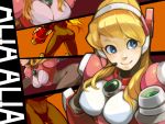  1girl alia_(rockman) android arm_cannon armor ass back blonde_hair blue_eyes breasts character_name ckotnha diadem long_hair robot rockman rockman_x solo weapon 