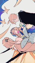  1boy 2girls blonde_hair brother_and_sister closed_mouth ear_piercing gladion_(pokemon) gladion_(sygna_suit)_(pokemon) gloves grey_background highres lillie_(new_year&#039;s_2021)_(pokemon) lillie_(pokemon) long_hair lunala lusamine_(pokemon) lusamine_(sygna_suit)_(pokemon) maegamishiroine mother_and_daughter mother_and_son multiple_girls necrozma necrozma_(dusk_mane) official_alternate_costume piercing pokemon pokemon_(creature) pokemon_masters_ex siblings sideways very_long_hair white_gloves 