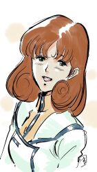  1980s_(style) 1girl choujikuu_yousai_macross hayase_misa highres long_hair looking_at_viewer macross marufuji_hirotaka military_uniform open_mouth retro_artstyle simple_background smile solo white_background 