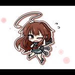  1girl ahoge blush brown_eyes brown_hair chibi kantai_collection kuma_(kantai_collection) machinery navel open_mouth personification solo sweatdrop wink yanagi_(nurikoboshi) 