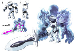  anime_coloring armor artist_request asgard black_bodysuit black_sleeves blue_fire bodysuit cuirass cuisses dual_persona fire full_armor gauntlets greaves helm helmet holding holding_sword holding_weapon huge_weapon impasto knight korean_text legs_apart living_armor nexon official_art ominous_knight pauldrons plate_armor poleyn production_art reference_sheet sabaton second-party_source shoulder_armor silver_armor simple_background standing sword translation_request weapon white_background wrist_guards 