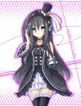  1girl black_hair black_legwear blue_eyes chabaneko gothic_lolita headphones highres lolita_fashion long_hair looking_at_viewer original solo thigh-highs very_long_hair 