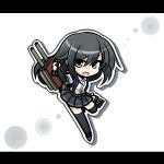  1girl asashio_(kantai_collection) black_hair blue_eyes chibi kantai_collection machinery open_mouth personification solo thigh-highs turret yanagi_(nurikoboshi) 