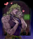  1boy 7up blonde_hair blush can dio_brando heart highres jojo_no_kimyou_na_bouken licking lipstick makeup nail_polish nanatsudogychou parody scar soda solo stitches 