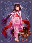  1girl black_hair dennryuurai dog horns japanese_clothes kimono psychic_hearts sword torn_clothes weapon yellow_eyes 