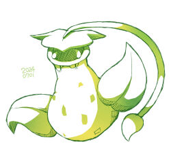  commentary_request dated full_body green_theme highres leaf missou_shiro monochrome no_humans pokemon pokemon_(creature) simple_background solo victreebel white_background 