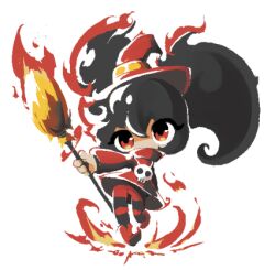 1girl ashley_(warioware) black_hair boots broom eyelashes female fire flame hat holding holding_broom inawon long_hair long_sleeves lowres multicolored_pantyhose necklace no_mouth pantyhose puffy_long_sleeves puffy_sleeves red_boots red_eyes red_hat red_shoes red_sleeves shoes skull skull_necklace solo solo_focus striped_pantyhose sweater twintails warioware witch witch_hat