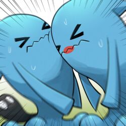  &gt;_&lt; absurdres closed_eyes closed_mouth commentary_request emphasis_lines highres lipstick makeup no_humans pokemon pokemon_(creature) pokemon_focus red_lips sexual_dimorphism spicyichizo sweat wobbuffet 