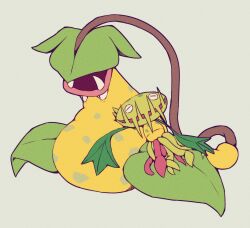  absurdres black_eyes carnivine commentary_request fangs full_body highres missou_shiro no_humans plant pokemon pokemon_(creature) simple_background sleeping victreebel vines 