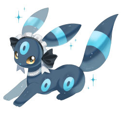  choker commentary_request full_body highres iwasi_29 maid_headdress no_humans pokemon pokemon_(creature) pokemon_focus simple_background solo umbreon white_background white_choker yellow_eyes 