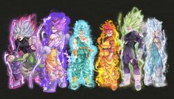  6+boys absurdres alternate_costume alternate_form alternate_hair_color aura back beatlo_(rodrigo38658978) black_background blank_eyes blue_eyes blue_hair bodysuit boots broly_(dragon_ball_super) dougi dragon_ball dragon_ball_z full_body gloves gohan_beast green_hair highres legendary_super_saiyan looking_at_viewer looking_back male_focus multiple_boys muscular muscular_male no_eyebrows pants purple_hair red_eyes red_hair sash scar scar_on_cheek scar_on_face son_gohan son_goku son_goten spiky_hair super_saiyan super_saiyan_blue super_saiyan_god topless_male torn_bodysuit torn_clothes torn_pants trunks_(dragon_ball) ultra_ego_(dragon_ball) ultra_instinct vegeta violet_eyes waist_cape white_eyes white_gloves white_hair wristband 