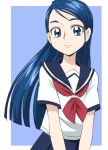  1girl blue_eyes blue_hair eyelashes happy long_hair looking_at_viewer manji_(tenketsu) minazuki_karen precure school_uniform serafuku skirt smile solo yes!_precure_5 