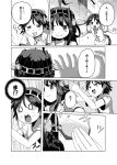  /\/\/\ 0_0 2girls ahoge broken child clothes_writing comic grin hairband hiei_(kantai_collection) kantai_collection kongou_(kantai_collection) long_hair monochrome multiple_girls outstretched_arms shino_(ponjiyuusu) short_hair skirt smile t-shirt translation_request young 