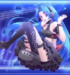  1girl 5pb_(choujigen_game_neptune) black_legwear blue_hair breasts choker choujigen_game_neptune cleavage convenient_leg frills hair_intakes headphones heart highres jewelry koodai_(nora_shichini) midriff mole musical_note navel necklace open_mouth solo thigh-highs violet_eyes 